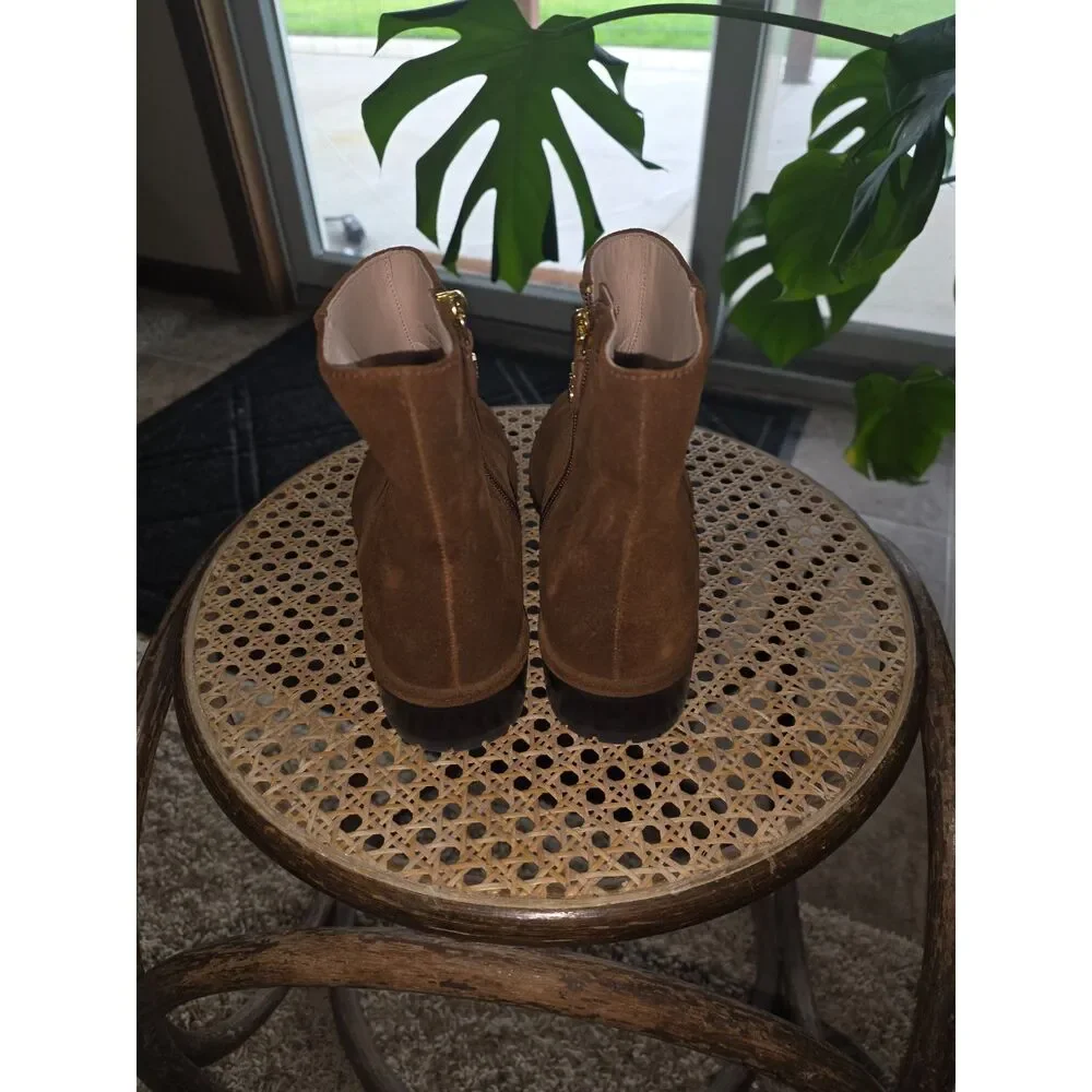 Stuart Weitzman Maelie Suede Ankle Booties Brown Lug Sole Size 8 EU 38.5‎